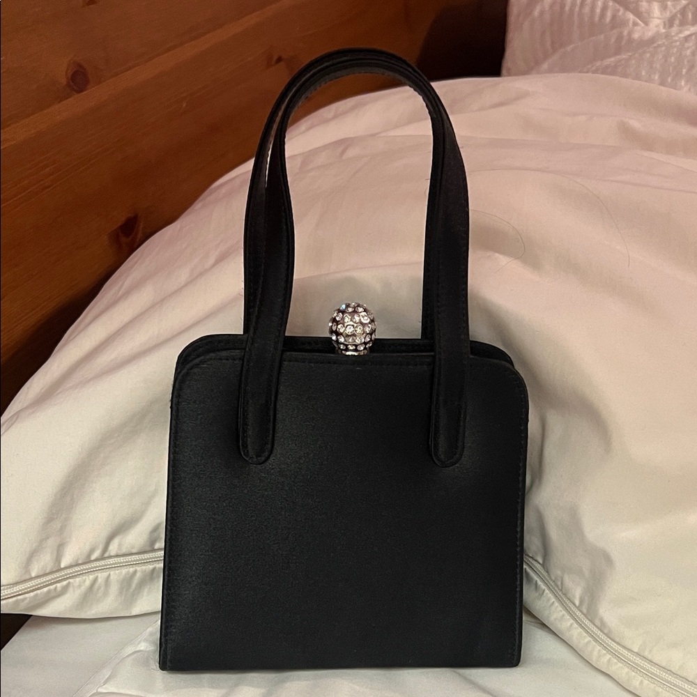 Enzo Angiolini Black Satin Mini Bag with Crystal Clasp